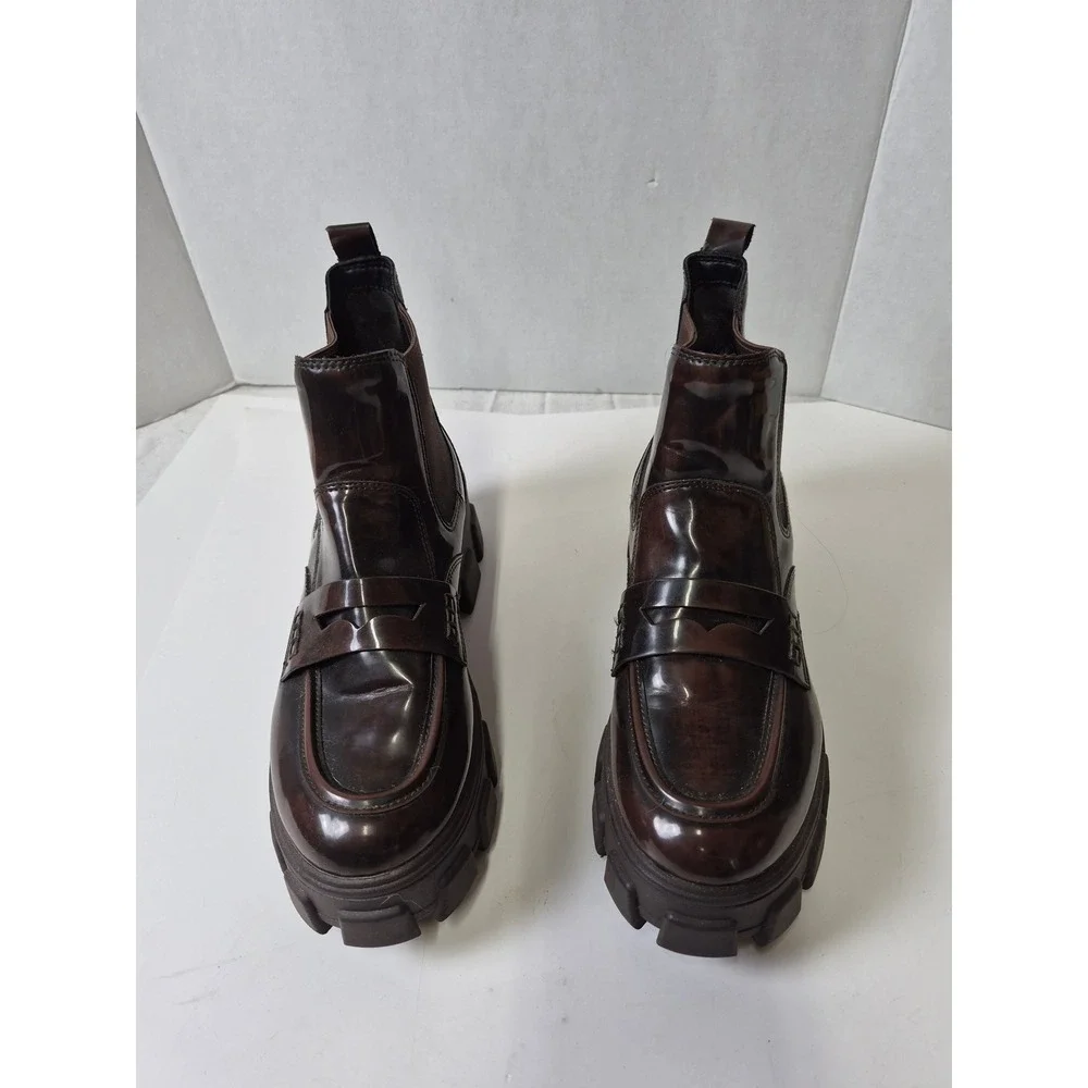 Circus Sam Edelman Darielle Brown Glazed Penny Loafer Lug Sole Chelsea Boot 10